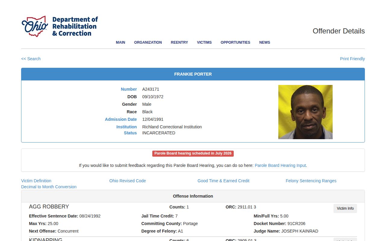 Ohio state photo fields for Geauga County released inmate research