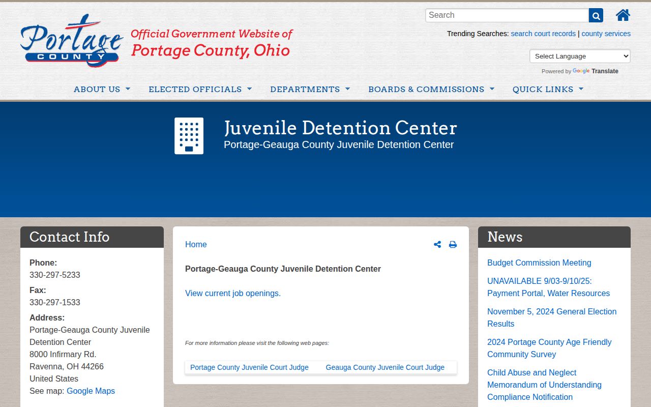 Portage-Geauga County Juvenile Detention Center permitted release contact source